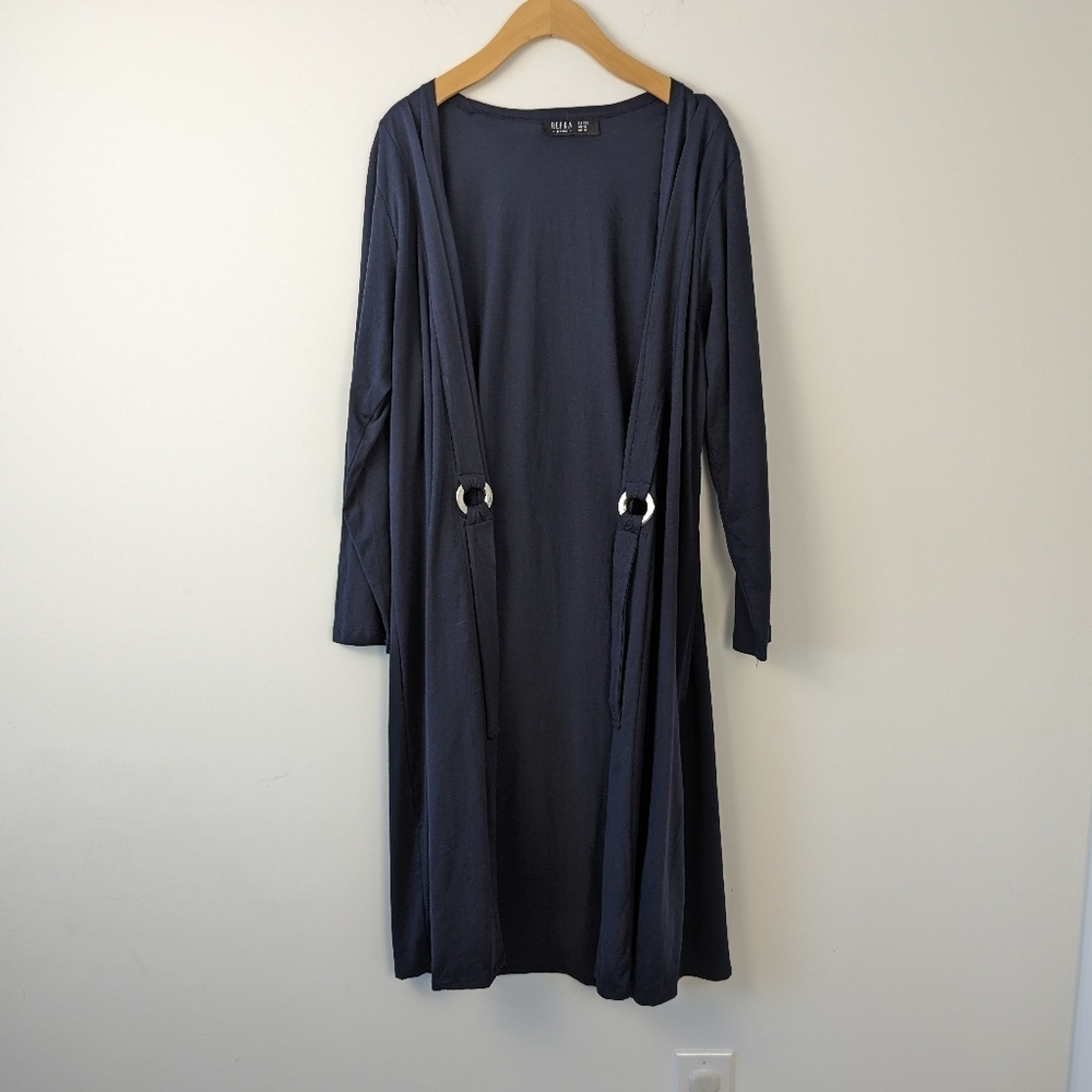 Refka Basic Longline Cotton Blend Cardigan - US 12, Navy Blue